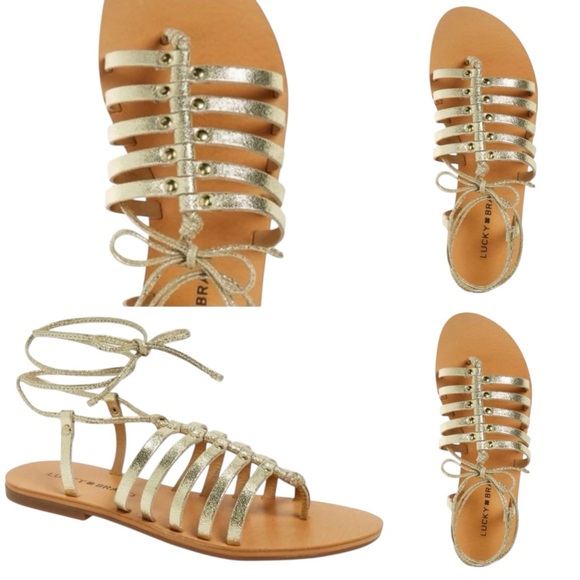 Lucky Brand Shoes - Lucky Brand Collette Gold Leather Gladiator Lace Up Flat Sandals Women’s 7
